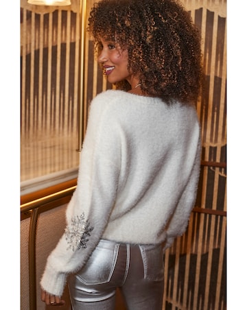 Sosandar Fluffy Sequin V Neck Jumper