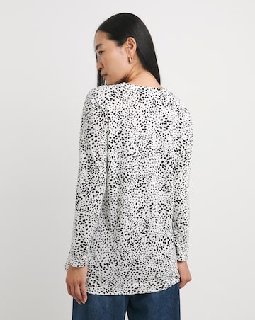 Mono Print V-Neck Split Hem Slouch T-Shirt