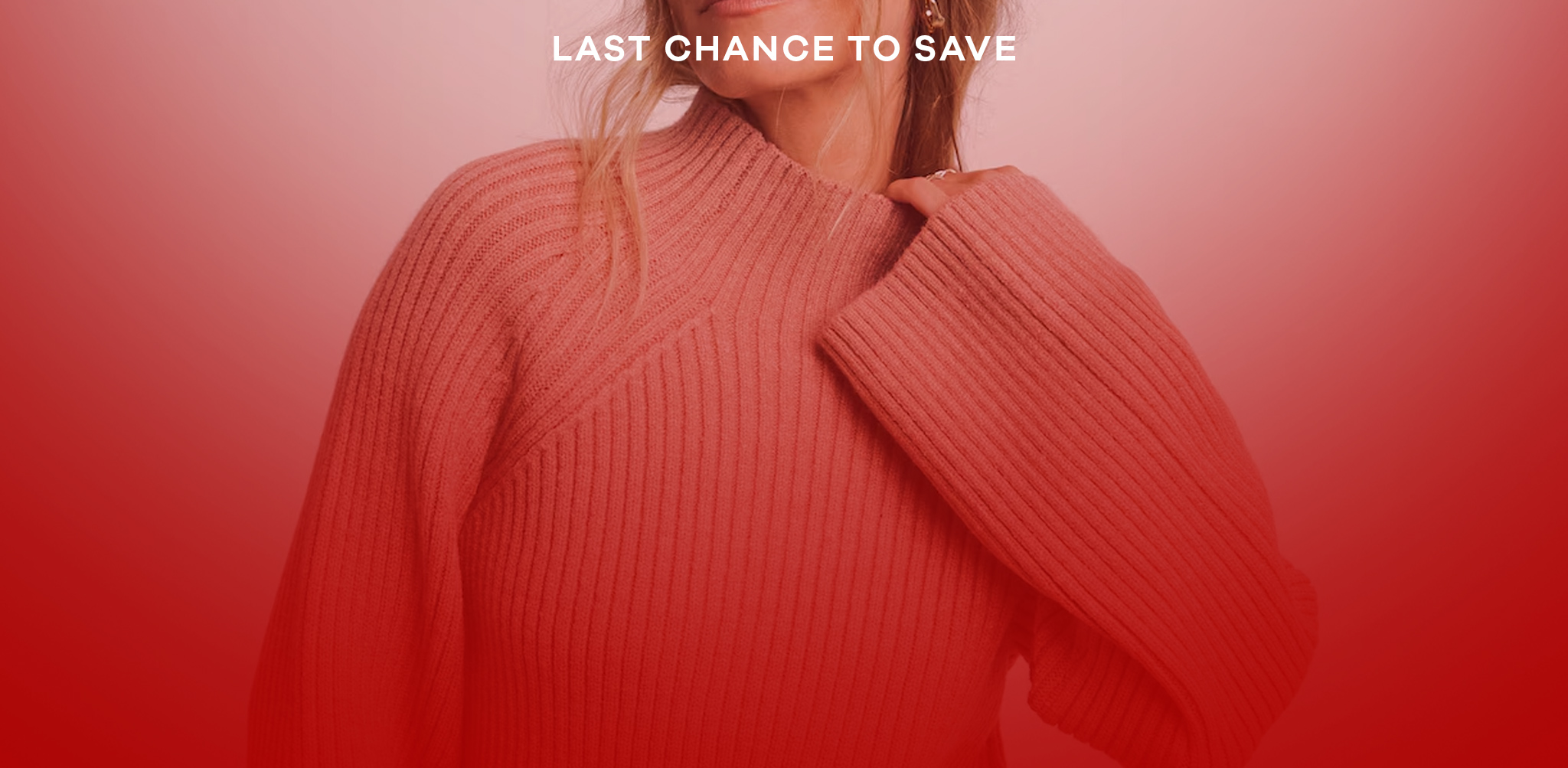 Woman wearing a jumper, last chance to save on our winter clearance event