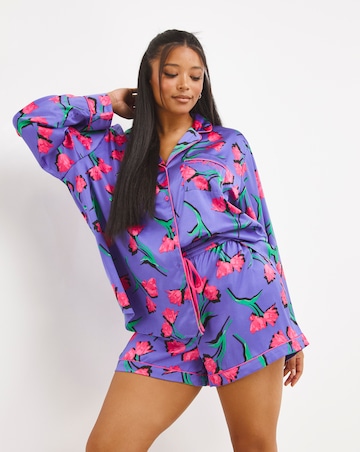 Nobodys Child Satin Revere Long Sleeve Shortie PJ Set