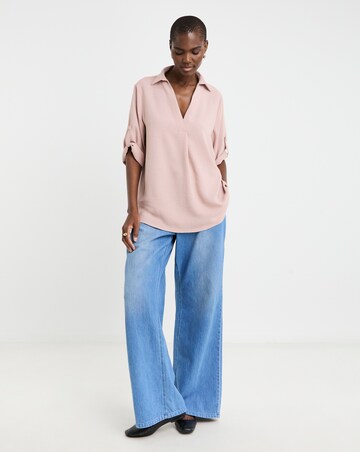 Textured Fabric Collar Utility Tunic Top