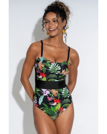 Pour Moi Palermo Panelled Tummy Control Swimsuit Black Tropic
