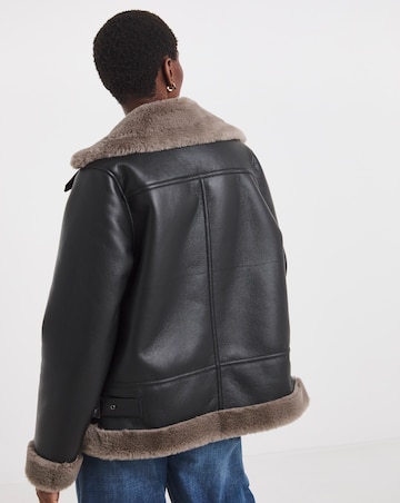 Black Contrast Faux Fur Lined Aviator Jacket