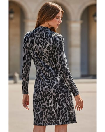 Sosandar Knit Pocket Detail Animal Printed Shift Dress