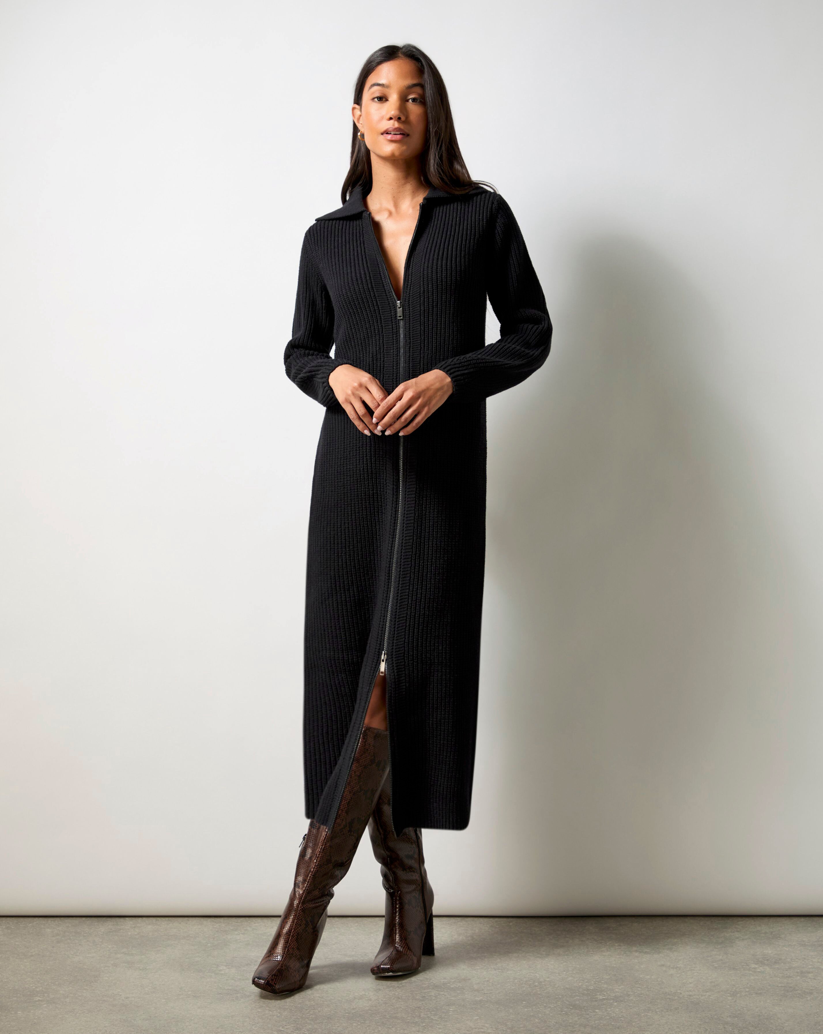 Ro&Zo Black ZipThrough Knitted Dress | JD Williams