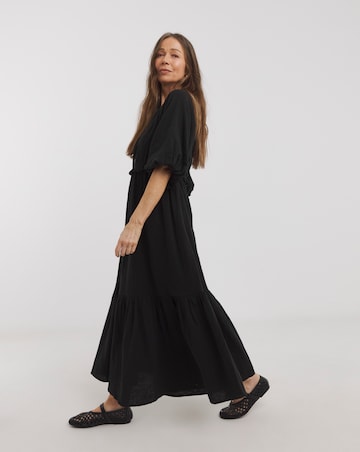 Pure Cotton Textured Bubble Sleeve Maxi Dress