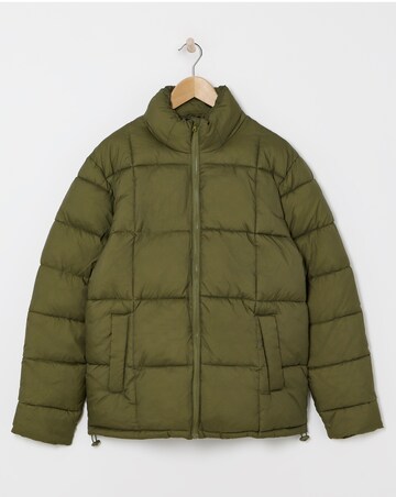 Khaki Square Quilt Puffer Jacket