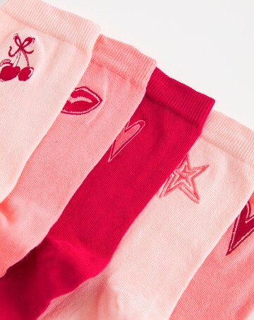 Pretty Secrets (5 Pair Pack) Embroidery Ankle Socks (Wide Fit)