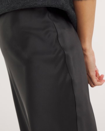 Black Stretch Midaxi Satin Slip Skirt