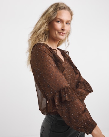 Womens Chiffon Ruffle Detail Blouse - Leopard Floral