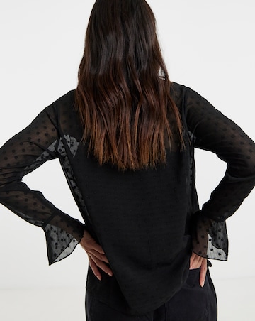 Dobby Ruffle Front Blouse