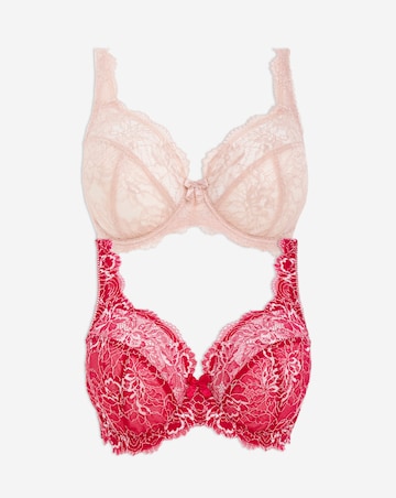 Pretty Secrets (2 Pack) Ella Lace Full Cup Wired Bras (C-H) Pink Multi