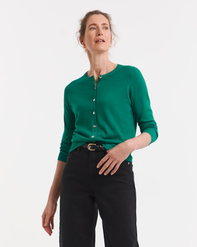 Fine Knit Green Crew Neck Cardigan