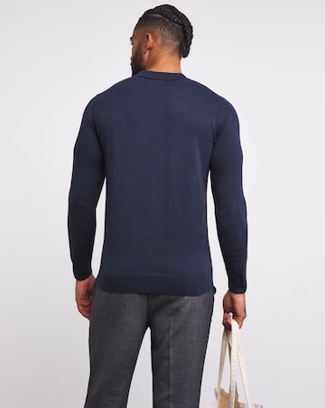 Navy Cotton Long Sleeve Polo