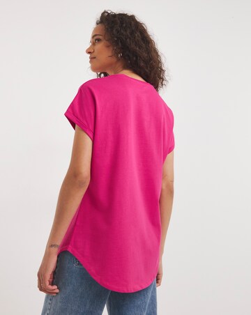 Bright Pink Short Sleeved Curved Hem Longline Top