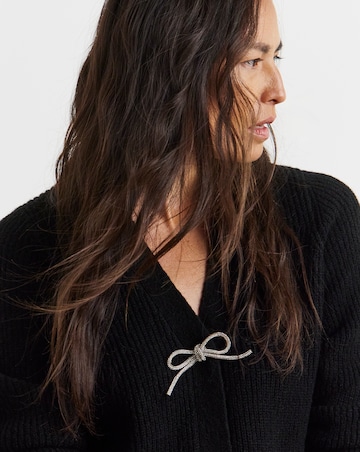 Black Bow Button Long Sleeve Cardigan