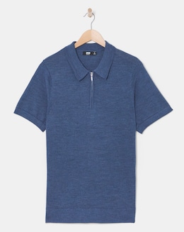 Navy Merino Wool Knitted Polo Slim Fit