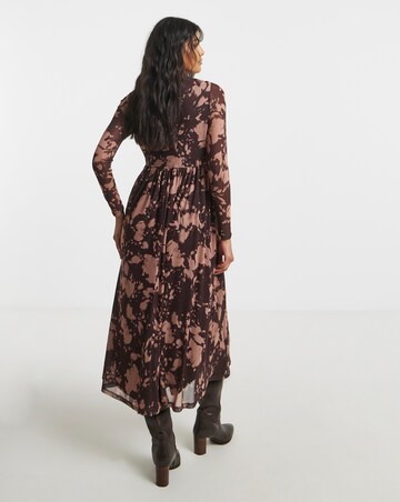 Simply Be Burgundy Print Mesh Midi Dress