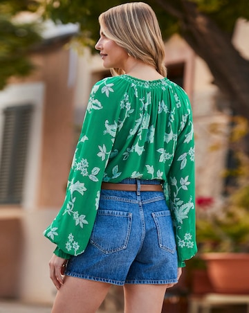 Sosandar Green Floral Print Tie Detail Blouse