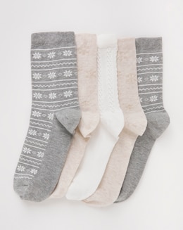 Pretty Secrets (5 Pair Pack) Ankle Socks (Wide Fit) Snowflake