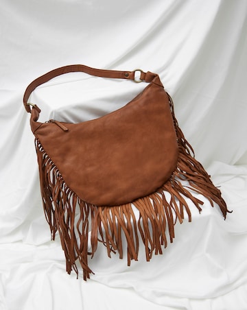 FatFace Dawson Crescent Leather Tassel Bag