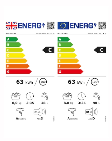 Hotpoint NSWM864CBSUKN, 8kg, 1600rpm Washing Machine - Black