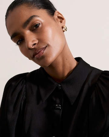 Phase Eight Tila Black Satin Embellished Shirt Dress