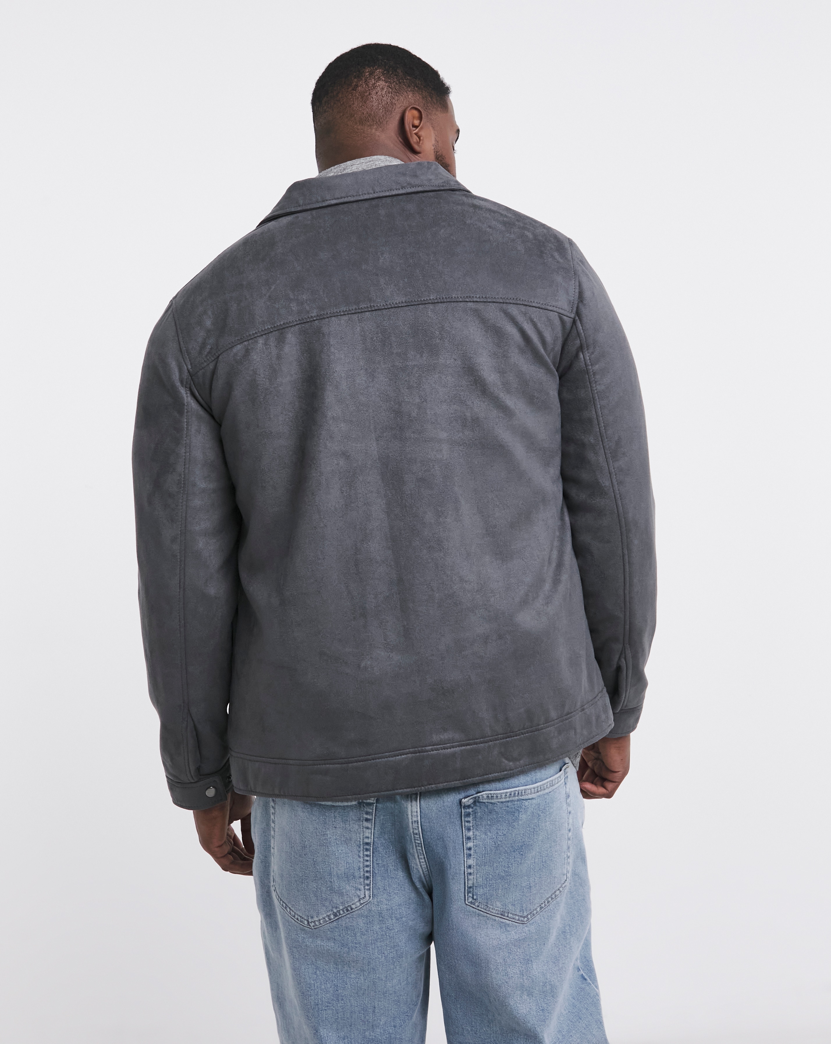 【dium.】Fake Suede Jacket Grey Faux Suede Zip Jacket | JD Williams