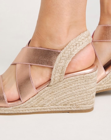 Kelly Elastic Cross Strap Wedge Espadrille Sandals Extra Wide EEE Fit