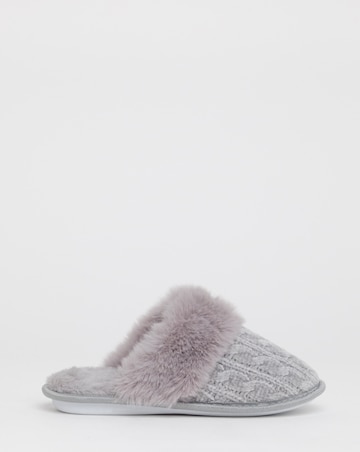 Dana Faux Fur Trim Mule Slippers - Wide Fit (E)