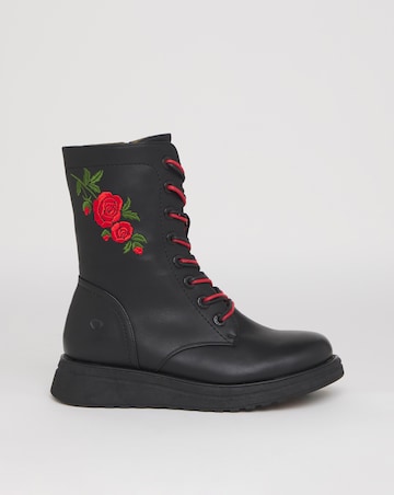 Heavenly Feet Floral Martina Lace Up Chunky Boot Wide Fit