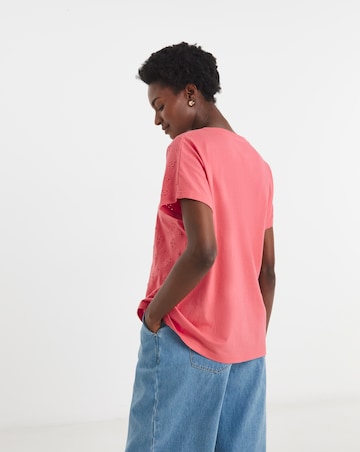 Pure Cotton Pink V-Neck Broderie Short Sleeve T-Shirt