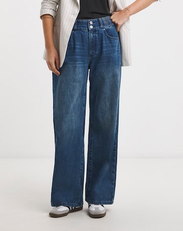 Mid Blue Elasticated Waist Wide Leg Jean