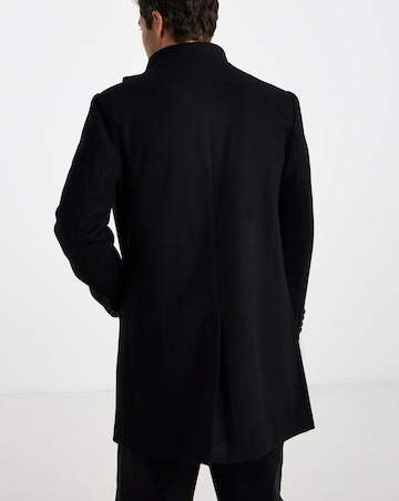 Black Faux Wool Funnel Neck Coat