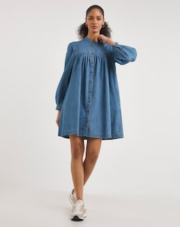 Whistles Chambray Denim Trapeze Dress