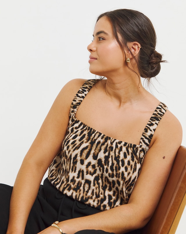 Simply Be Leopard Crinkle Ruched Strap Cami