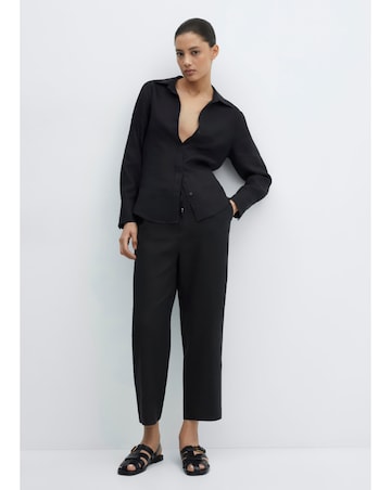 Mango Linen Tie Waist Beaded Trousers