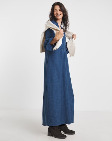Collarless Placket Flared Sleeve Smock Dress