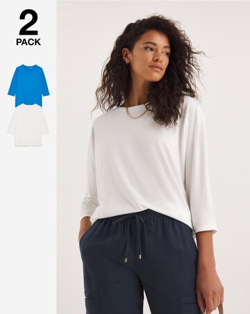 Blue/White 2 Pack 3/4 Dolman Sleeve Tops