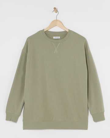 Beige Split Hem Crew Neck Sweatshirt