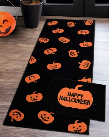 Halloween Pumpkin Washable Runner & Doormat Set