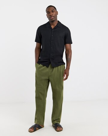 Calvin Klein Short Sleeve Linen Cuban Shirt - Black