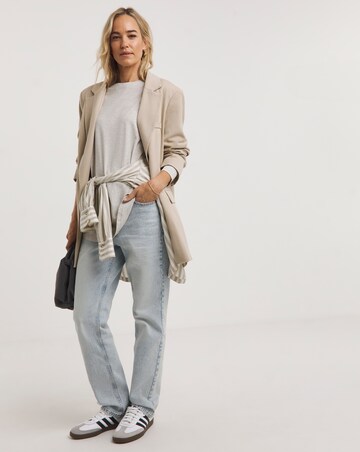 Oatmeal Marl Longline Curved Hem Top