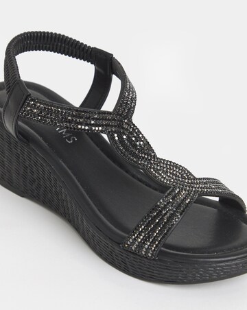 Aziz Sparkly T Bar Wedged Sandals - Wide Fit (E)