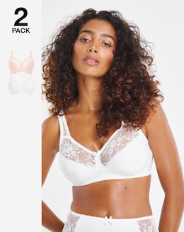 Pretty Secrets (2 Pack) Cotton Lace Non Wired Full Cup Bras (B-G) Blush/White