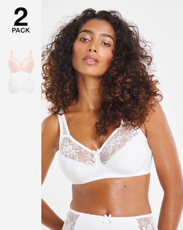 Pretty Secrets (2 Pack) Cotton Lace Non Wired Full Cup Bras (B-G) Blush/White