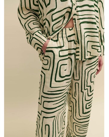 Nobody's Child Linen-blend Green Abstract Trouser