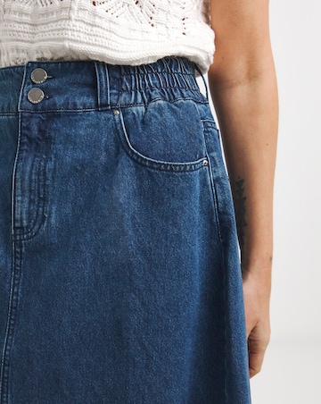 Mid Blue Elasticated Waist Midi Denim Skirt