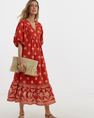 Border Print Batwing Smock Dress