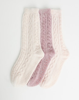 Pretty Secrets (3 Pair Pack) Thermal Cable Knit Fleece Slipper Socks